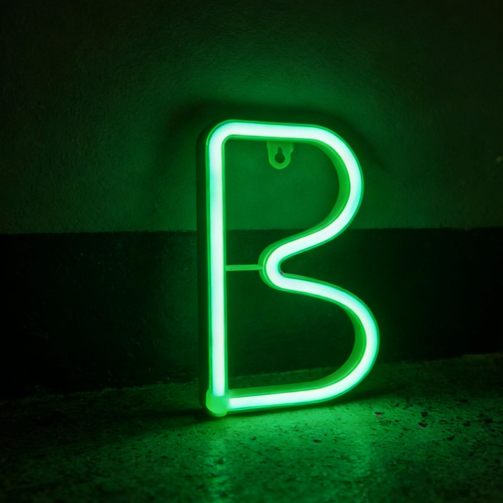 LED Green Neon Letter Signs Night Light Battery or USB Operated LED Marquee Letters Neon Art Decorative Lights Wall Decor for Children Baby Room Christmas Wedding Party Decoration(Letters B) — image 1