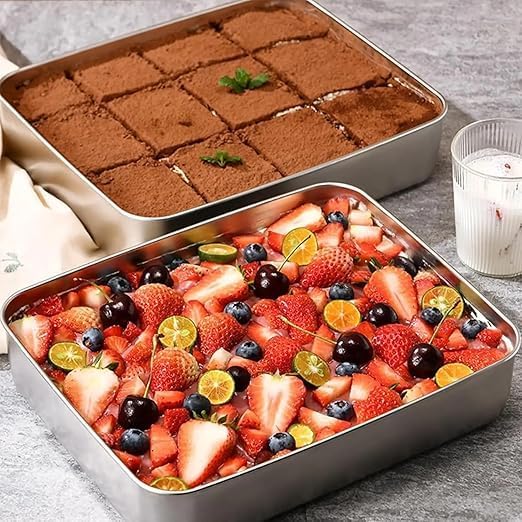 Image of Fridge Storage Box Stainless Steel Food Storage Tray Plate Container with Airtight Lids,Leakproof Kitchen Organizer,Freezer Safe