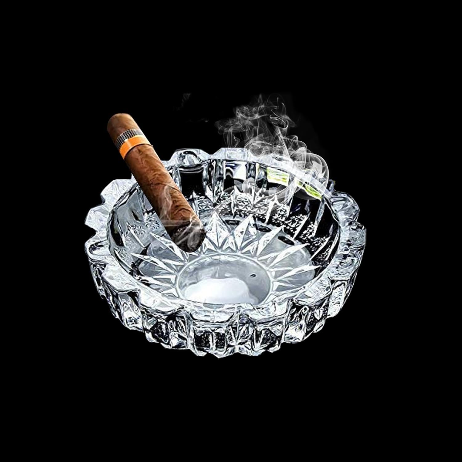 FIRM2HOME Vintage Glass Round Shaped Ashtray for Cigarette Cigar Kitchen Portable Gift for Dry Fruit Tray Men"s Ash Holder for Table Home Office Bar Smoke Catcher Clear Glass Modern $25-picture-12