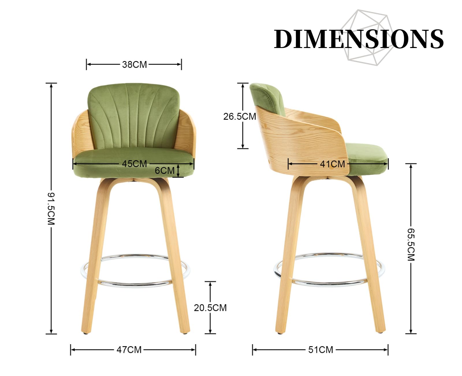 Set Di 2 Sgabelli Da Bar Girevoli In Velluto Con Schienale - Beige E Gambe In Legno - Foto 7