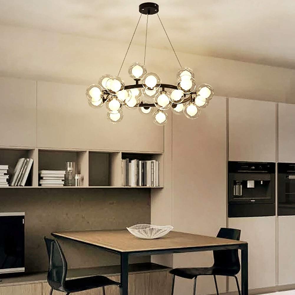 Negro 25-luces Sputnik Candelabro Vendimia Redondo Metal Cromado Durante La Luz Esférico Vidrio Luz Colgante Para*Cocina Granja Fogón Pasillo-Negro. Pantalla de bolas en 25 bolas redondas