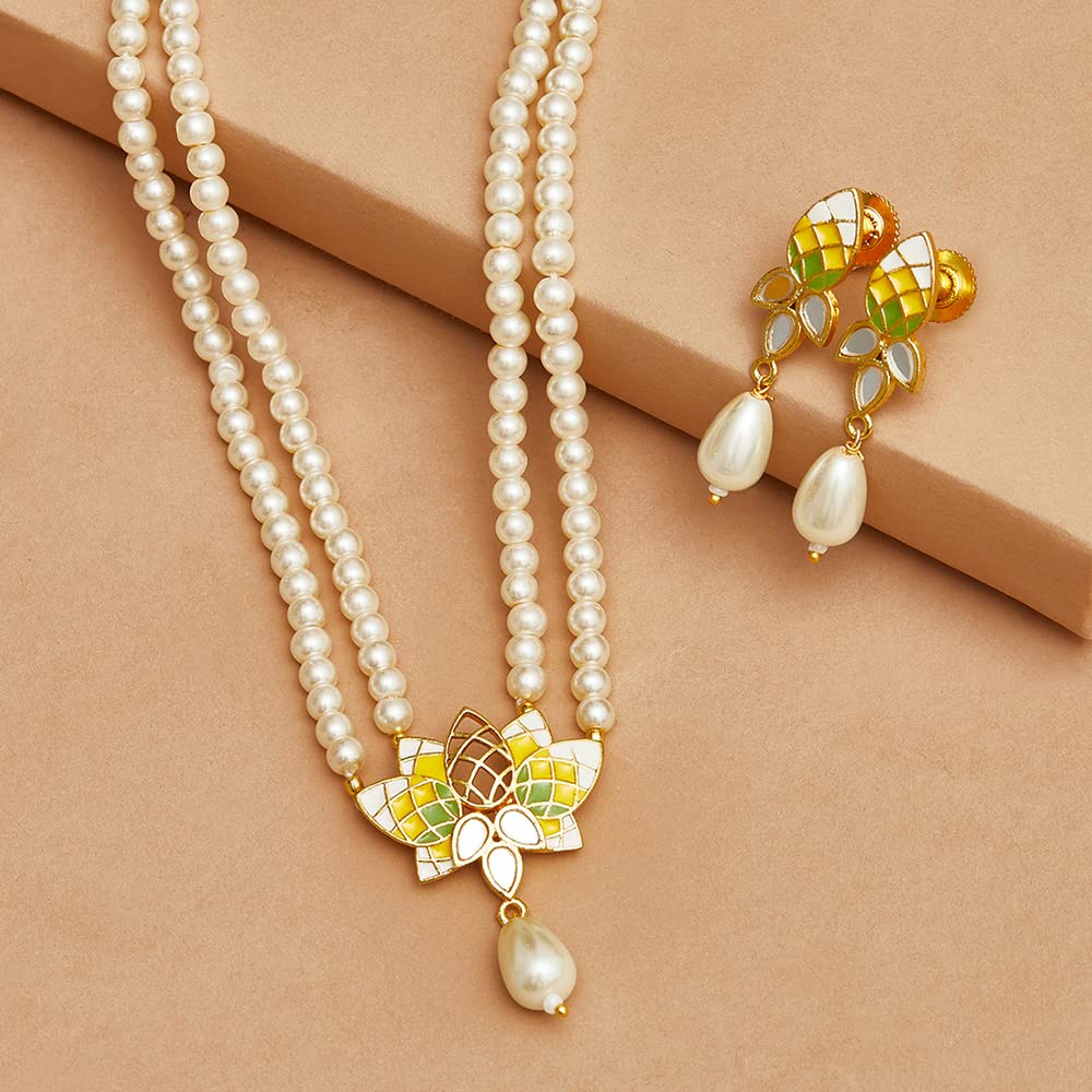 Faux Pearls Brass Necklace Set