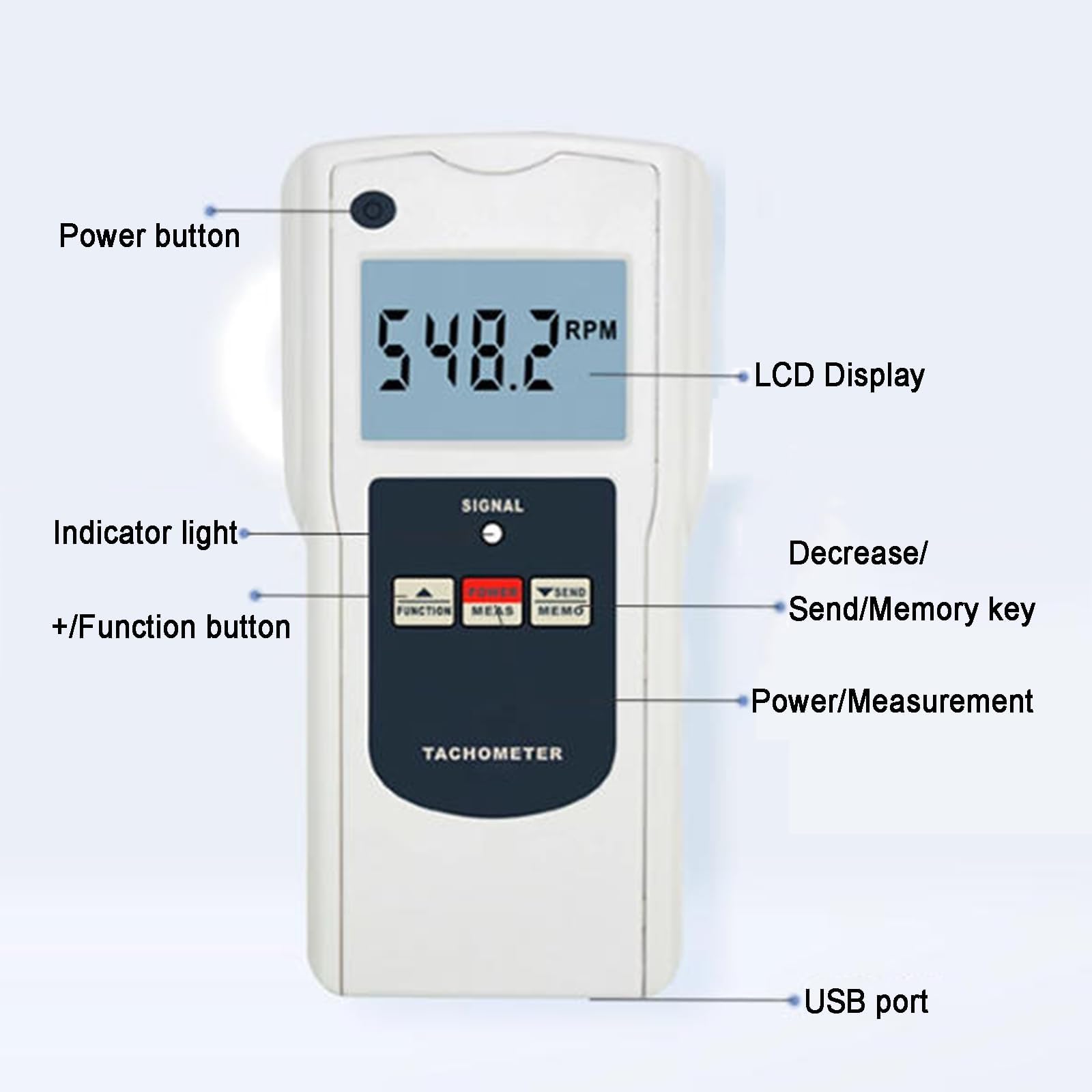 Intelligenter Drehzahlmesser, Berührungsloser Drehzahlmesser, Mit LCD-Display, Lineare Geschwindigkeits-/Frequenzmessung, Automatischer Messspeicher, Für Motoren, Lüfter