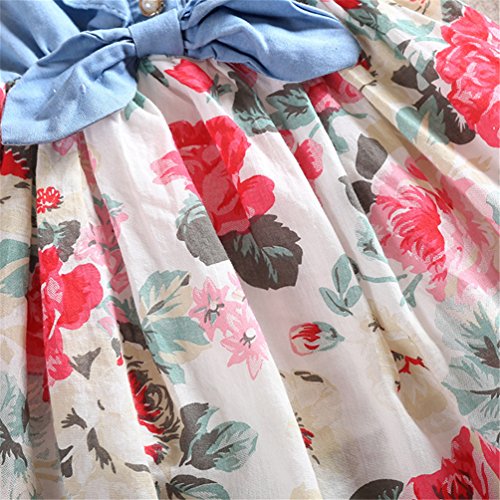 Girls Summer Sleeveless Floral Denim Dress Toddler Bow Casual Sundress4