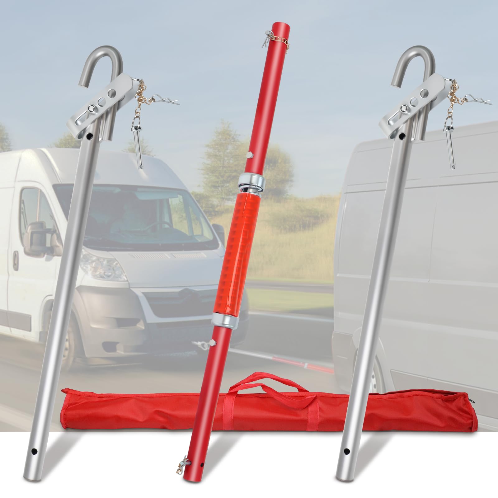 Gekufa Barre de remorquage pour voiture 3T - 3 pièces galvanisées avec amortisseur à ressorts, 196 cm, aide au remorquage pour voiture, jusqu'à 3000 kg