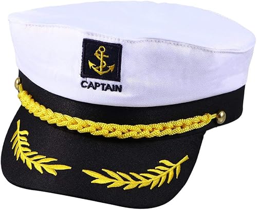 Miniatura 8 de Sombrero de capitán de yate para adulto, diseño de capitán marinero, color blanco