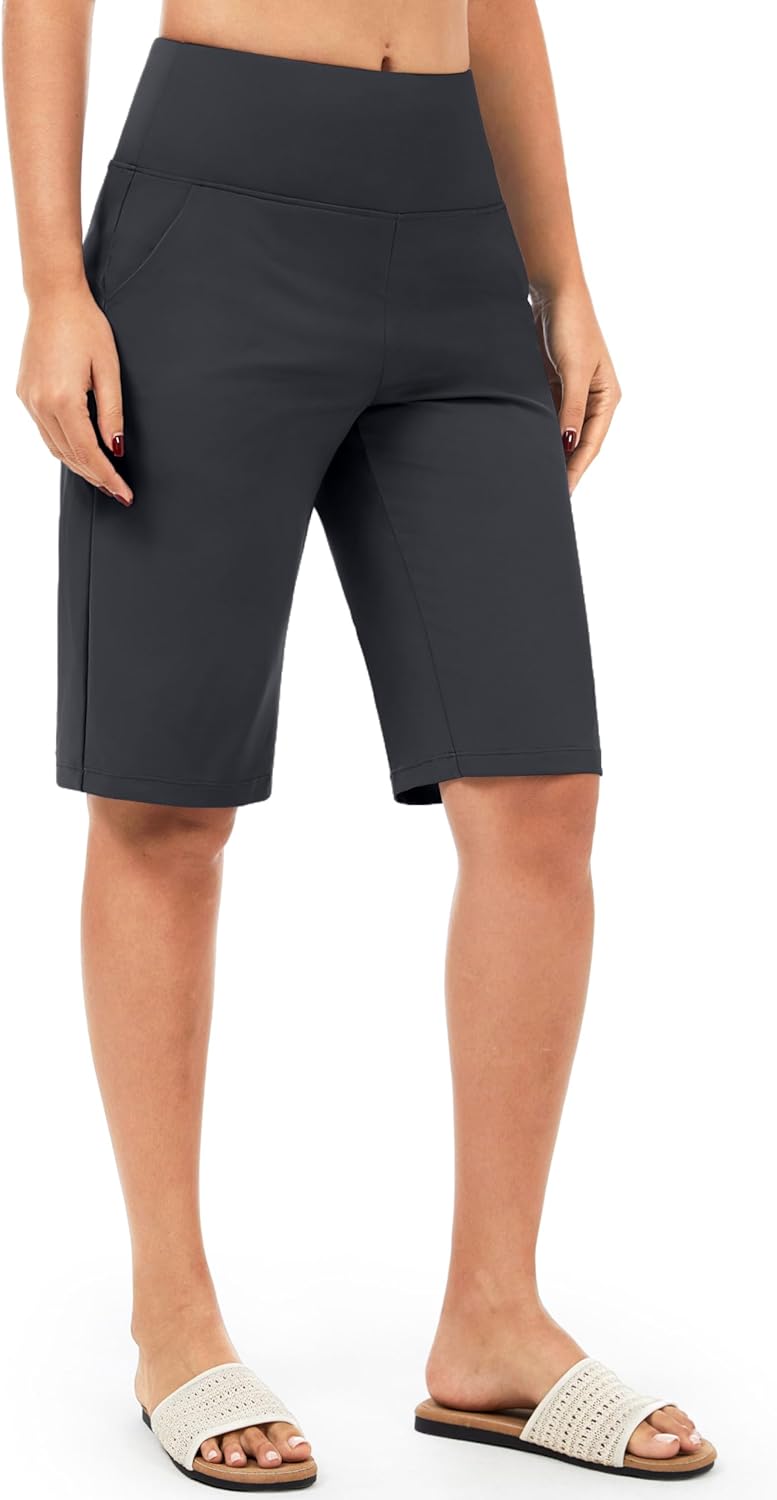 Blouty Women's 12" Bermuda Long Shorts Knee Length with Pockets High Waisted Stretch Shorts for Women Summer Walking