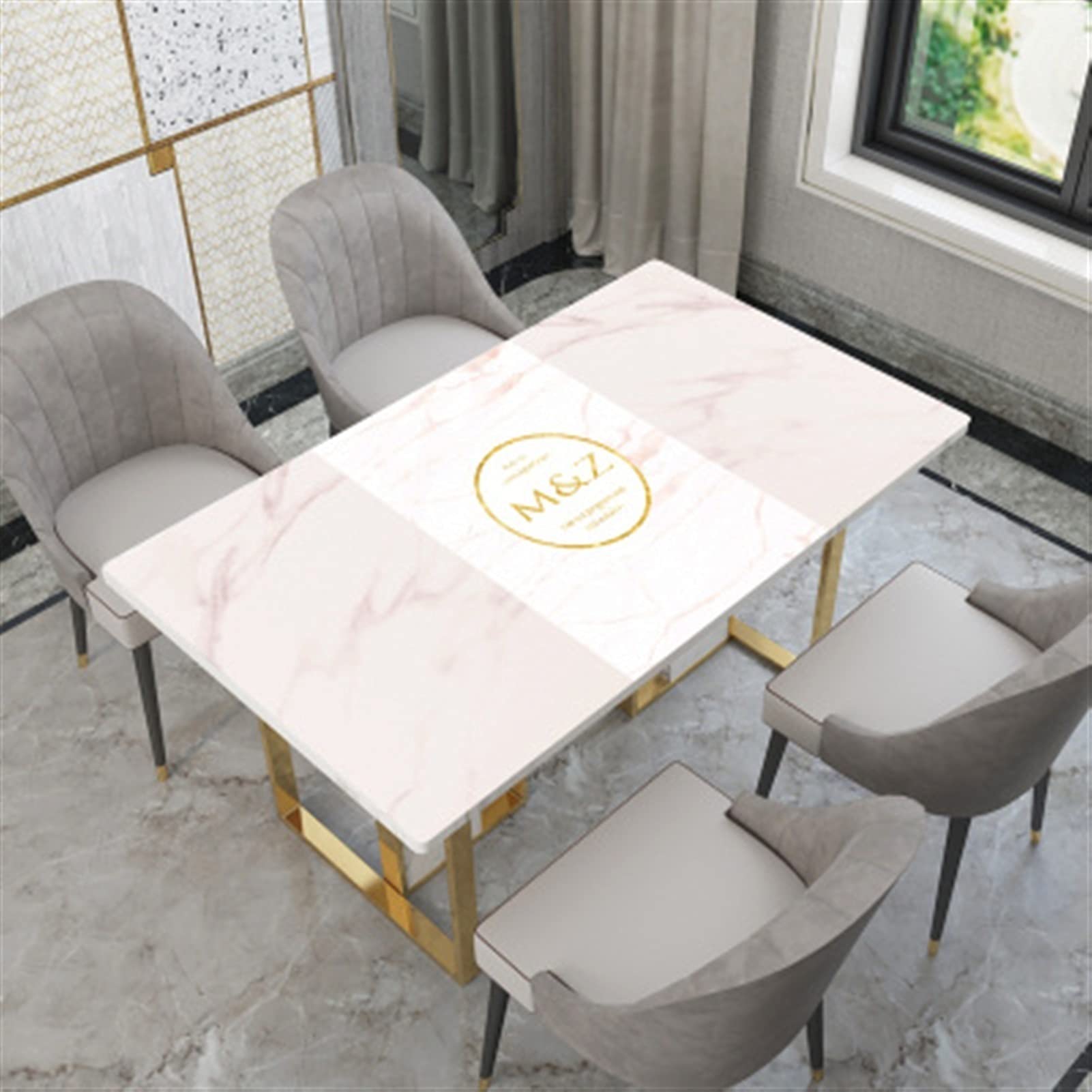 QBYRSSS Transparent Table Cover Protector Transparent Plastic Tablecloth Table Cover 1. 5mm Strong Clear Plastic Wipeable PVC Waterproof Protector for Dining Room Desk(Light Gray,70x120cm)