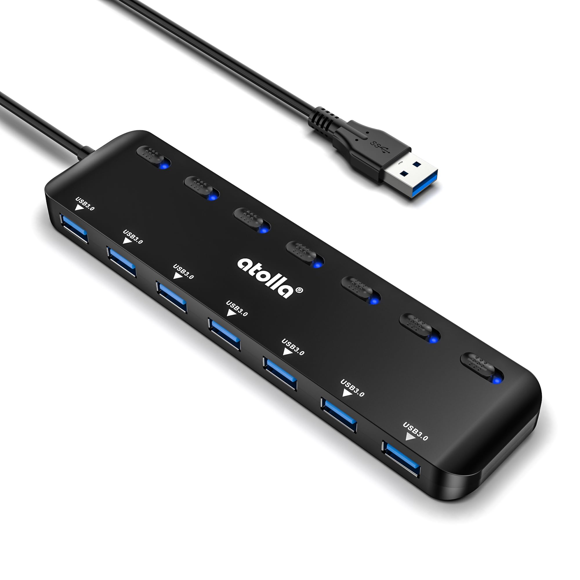 USB 3 0 Hub atolla 7-Port USB Hub Splitter with Individual On Off Switches and Lights 3 28Ft