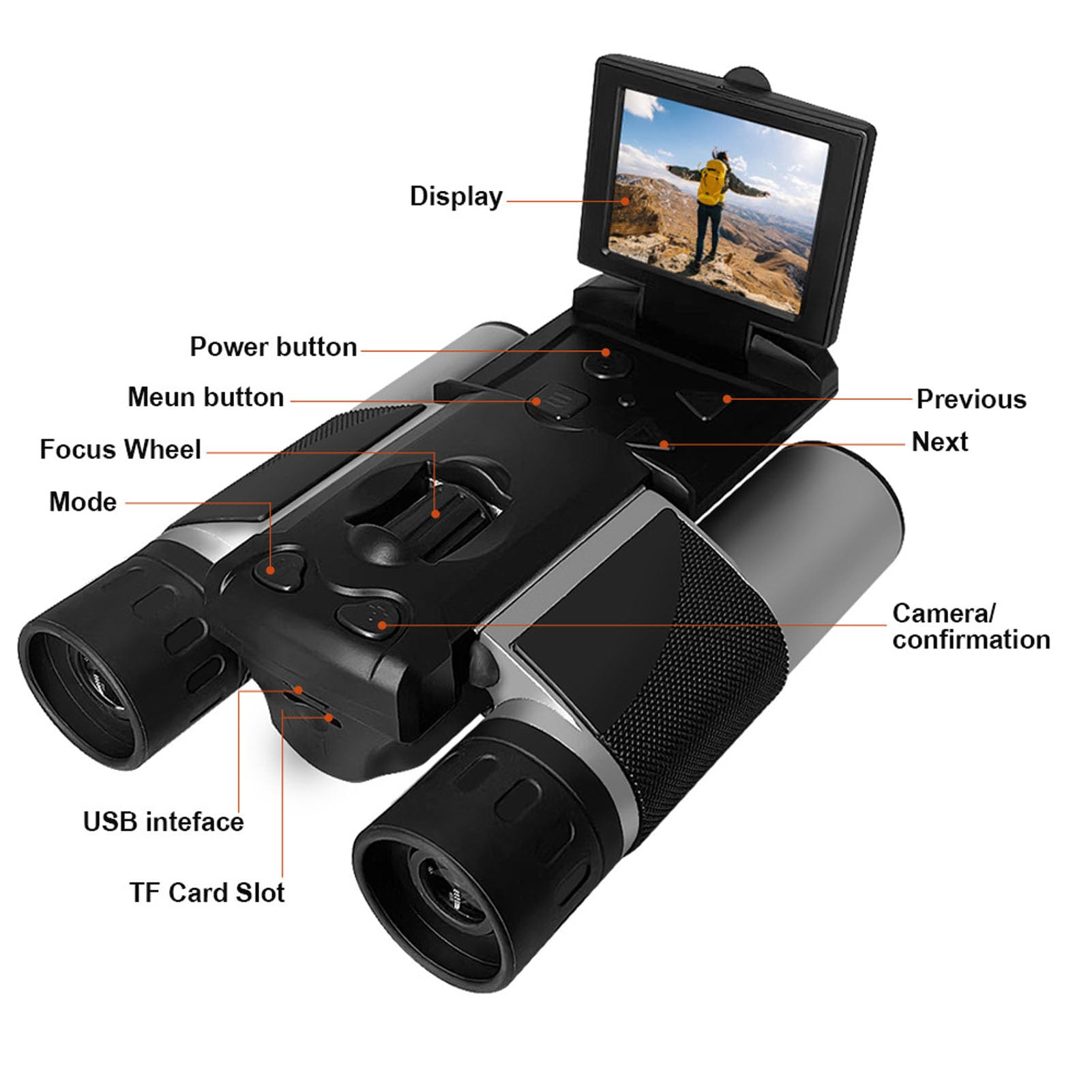 LICAEVEY Lornetka do Aparatu Cyfrowego 10x25-rejestrator 48MP 2,5 K HD z 2 "kolorowym Ekranem, 8-krotny Cyfrowy Zoom i USB-C do Obserwacji Ptaków, Obserwacji Przyrody (SILVER)