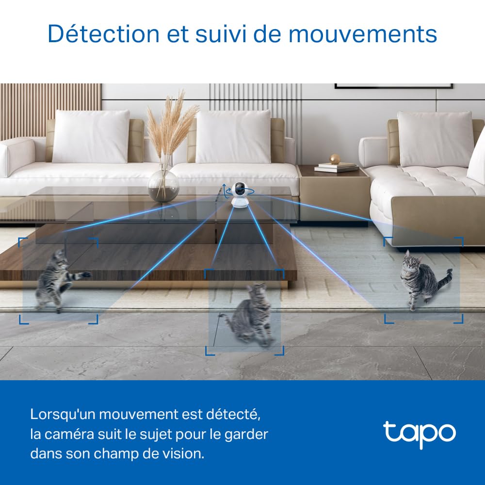 Tapo 3K(5MP) Caméra de Surveillance WiFi intérieure 360°, détection IA, Suivi Intelligent Sirène, Vision Nocturne, Audio bidirectionnel, Mode Privé, Compatible avec Alexa pour Bébé/Animaux C230