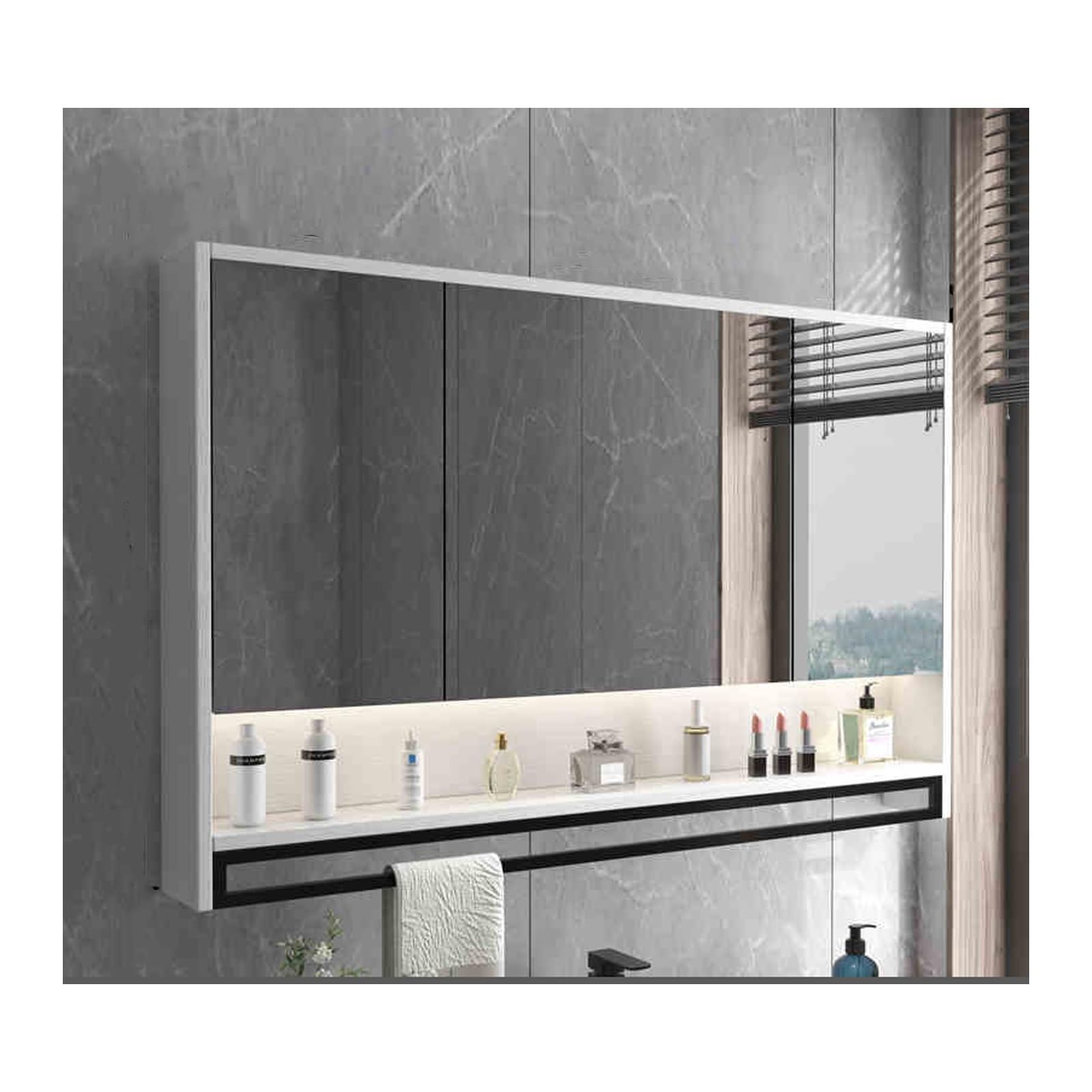 BKSXSOP Wall-Mounted Bathroom Mirror Cabinet with Storage, 90cm (35.4in) White Medicine nizer, Stylish Vanity for Toiletries and Medications