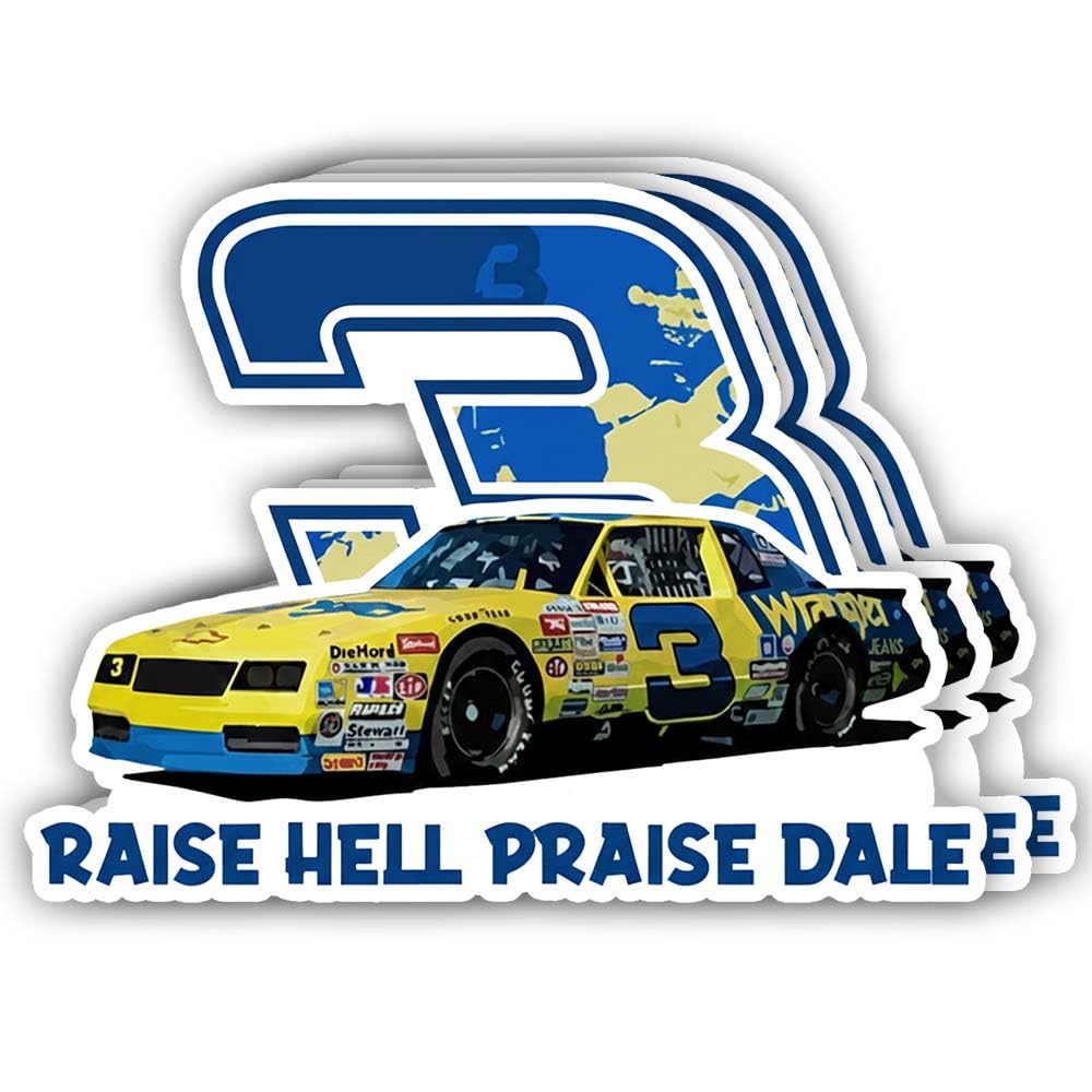 SODAVA (3Pcs, 3in) Raise Hell Praise Dale Stickers, Retro Racing Stickers for Car Laptop Helmet Toolbox, Patriotic Racing Decals, Race Fan Gift for Men, Waterproof Vinyl Decal Pack