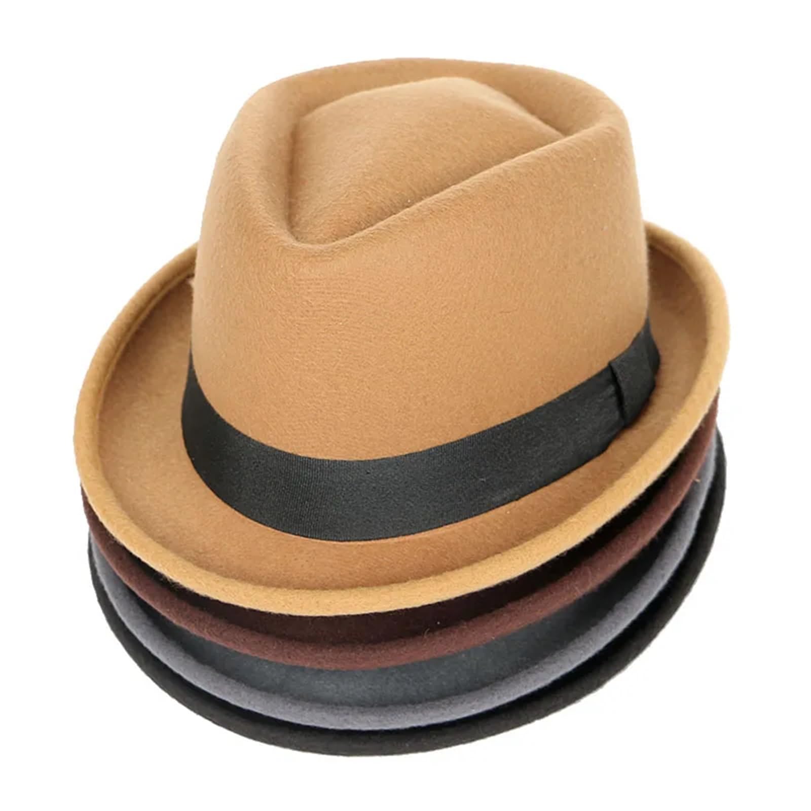 Cappello a Cilindro Cappello Classico da Uomo Cappello Invernale Solido a Maniche Corte Jazz Cappello a Cilindro Nero da Uomo in Feltro(Khaki)