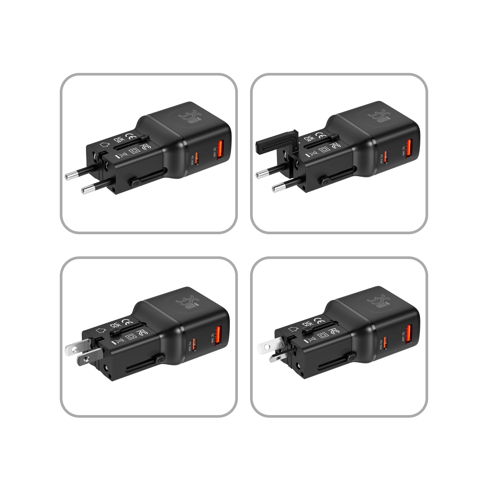 Xenon Smart Priz Dönüştürücü | 35W GaN Hızlı Şarj 200+ Ülke USB-C & USB-A PD PPS Seyahat Adaptörü X6407