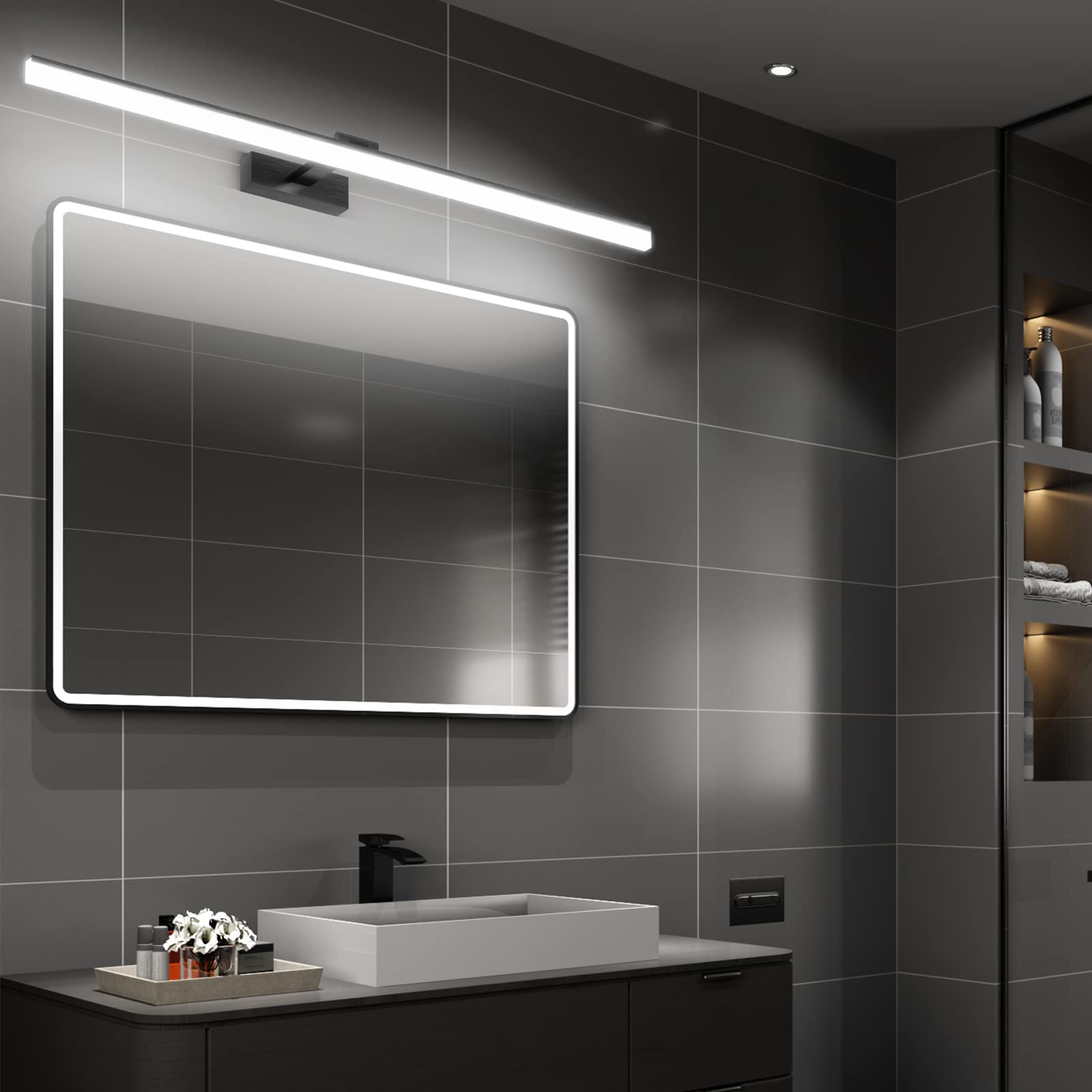 Klighten Lámpara de Espejo Baño 100CM luz Baño Lámpara de Pared Espejo Iluminación para Maquillaje 28W Blanco Frío 6000K 1560LM No-regulable (Negro)