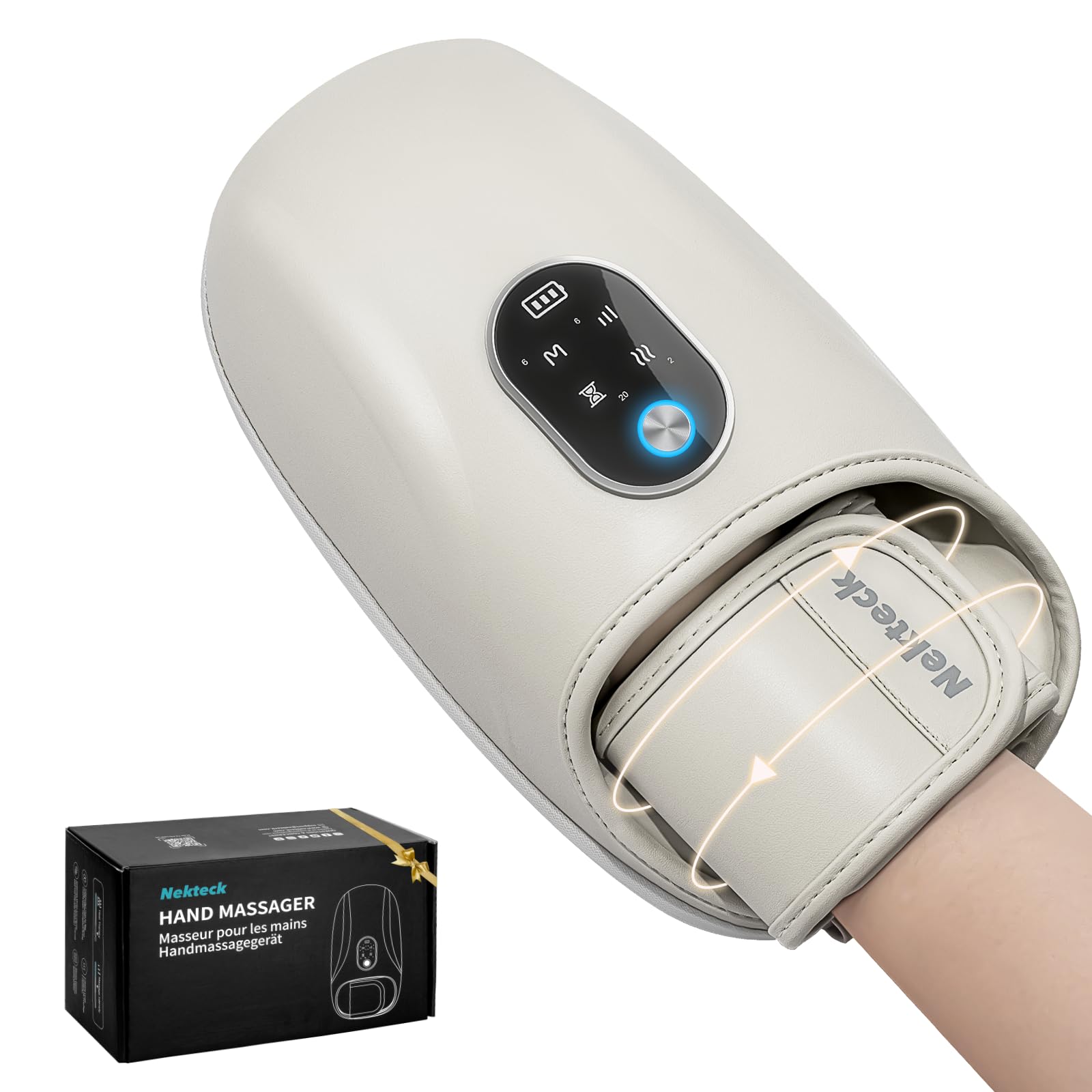 Nekteck Hand Massager with Heat and Compression Cordless Hand Massager for Arthritis and Carpal Tunnel Wrist-to-Fingers Pain Relief