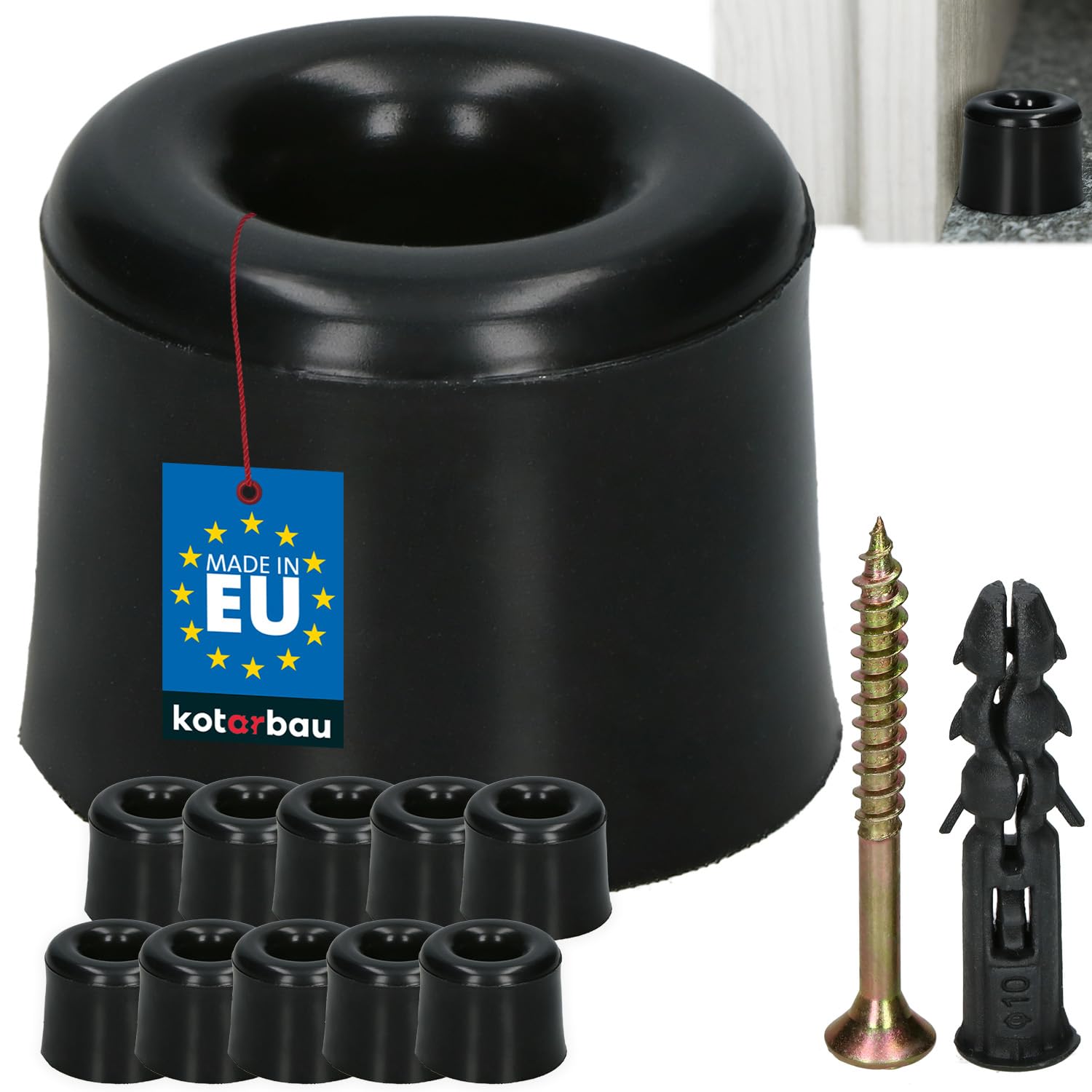 KOTARBAU Set of 10 Door Stoppers Floor for Screwing – 27 mm – Black – Floor Door Stopper – Floor Mounting – Door Stopper – Made of Rubber