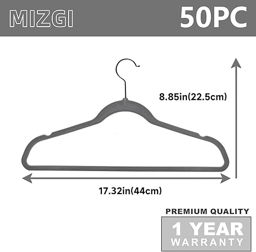 Miniatura 5 de MIZGI - Ganchos de terciopelo, paquete de 50 unidades, ganchos de fieltro antideslizantes de alta resistencia para trajes, color gris, ganchos con