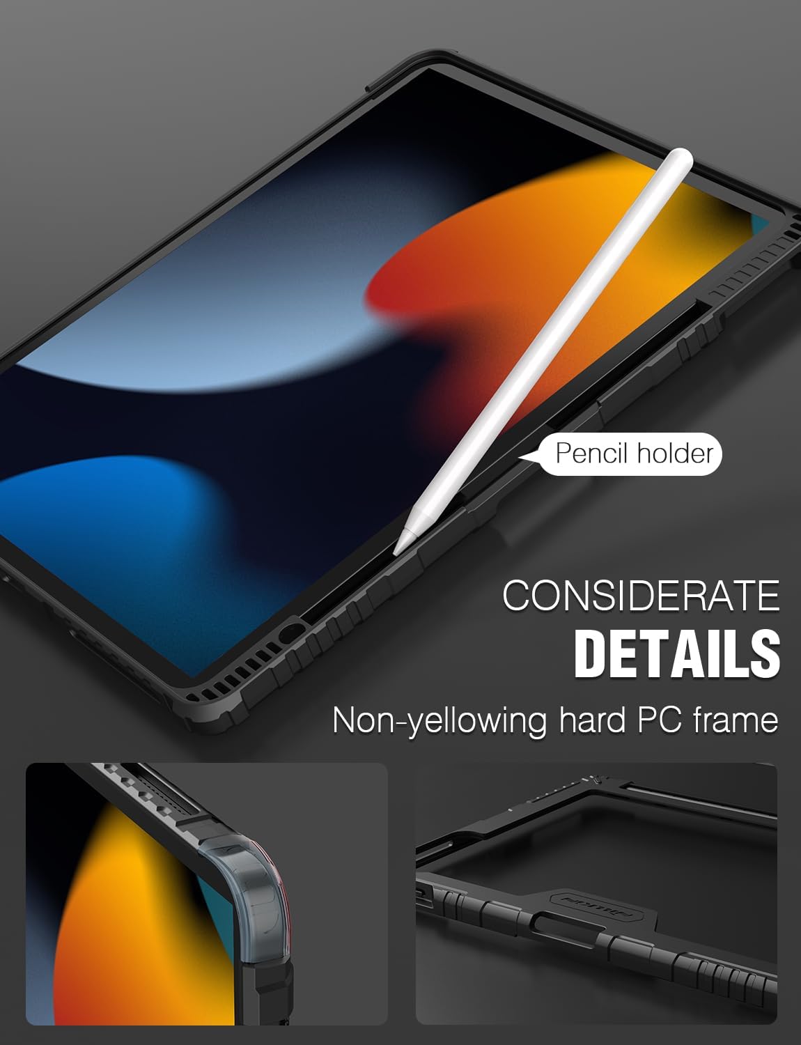 Nillkin for iPad 9th Generation Case with Keyboard 10.2 Inch - Slide Camera Cover - Detachable Backlit Keyboard Case with Pencil Holder & Trackpad for iPad 8th Gen/7th Gen