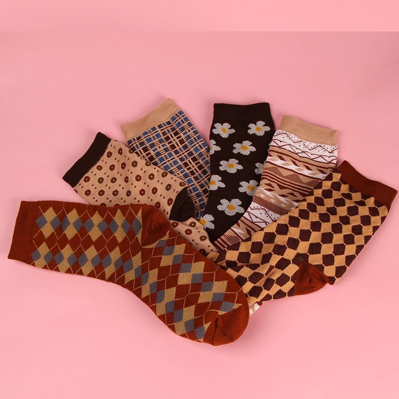 6 Pairs Men's Argyle Comfort Crew Socks - Arch Support, Breathable Fabric, Soft Toe Seam for Daily & Outdoor Wear - Image 5