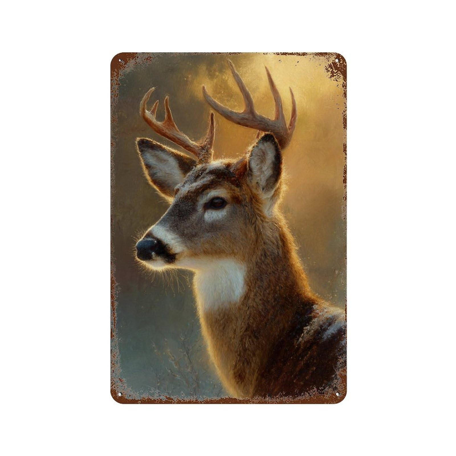 Golden Deer Portrait 11.8"x7.9" Vintage Rust Metal Sign, Shabby Chic Decor for Cafe, Home Bar And Lounge Decor