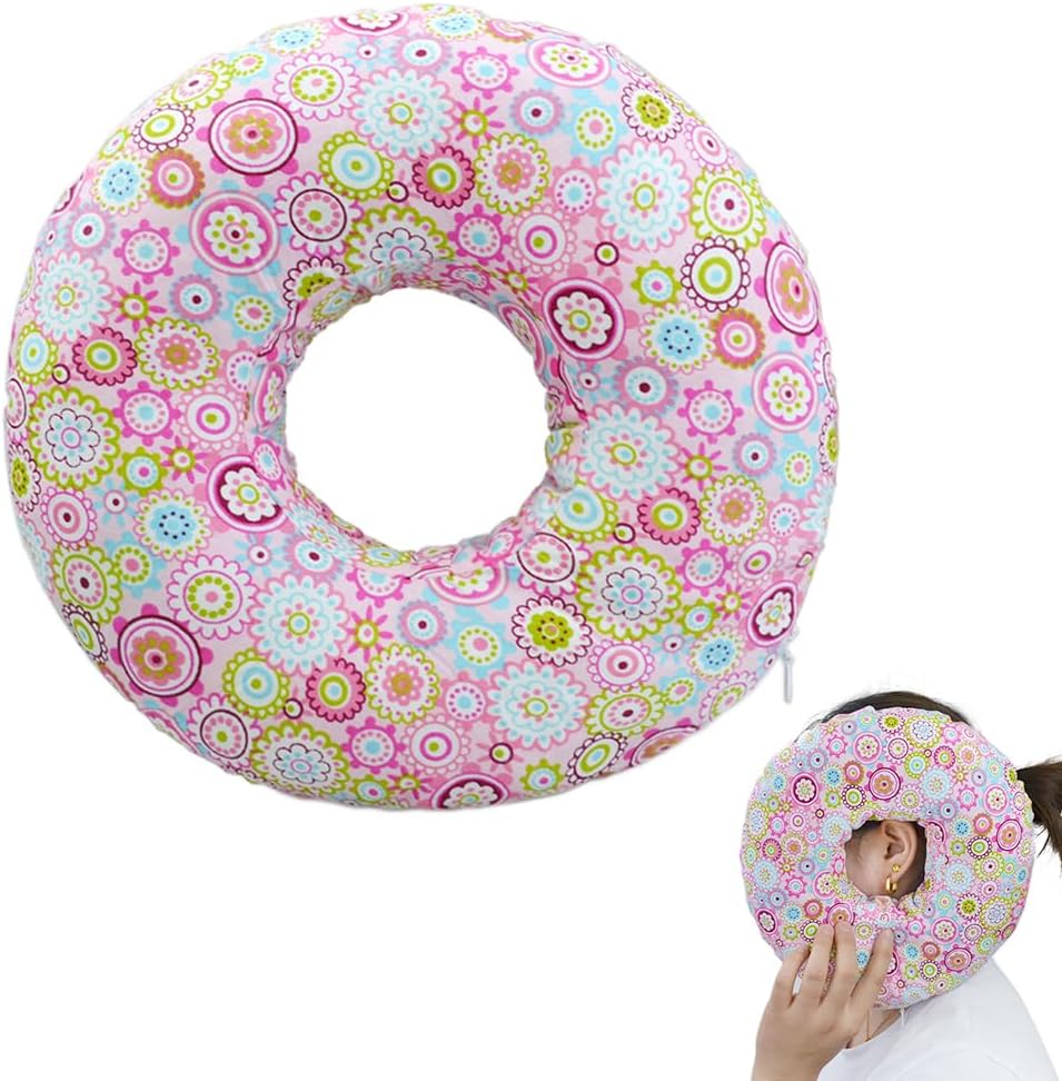 NAVESO Ear Piercing Pillow, 9 Inch donut pillow for Side Sleepers, Pillow with Hole for Ear, O-Shaped Pillow with Invisble Zipperc, Doughnut Pillow for Piercing Aftercare, CNH and Ear Piercing