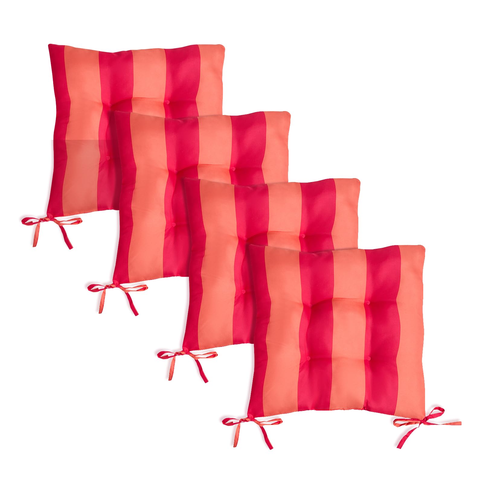 OHS 4 Pack Seat Pads for Dining Chairs, Stripe Indoor Outdoor Chair Cushions with Ties for Garden Furniture Bistro Chairs Kitchen Dining Chair Cushions, Orange/Pink - 40 x 40cm