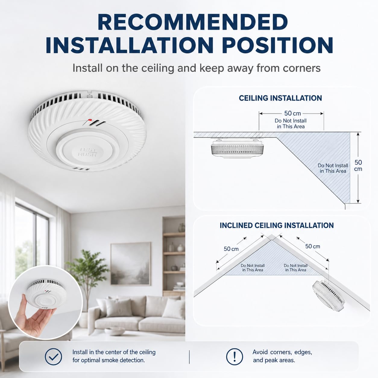 Détecteur de fumée Intelligent, détecteur de fumée Wi-FI avec capteur photoélectrique, détecteur d'incendie Conforme à EN14604, Compatible avec Tuya/Smart Life APP, 10 Ans Batterie 2-Pack
