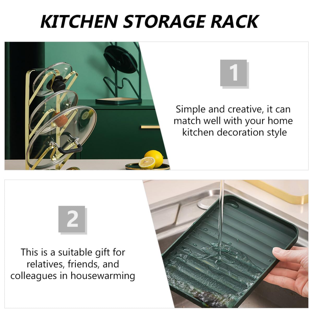 Support de Rangement Cuisine à Trois Niveaux en Pp et Fer, Grosse Capacité, Facile à Utiliser, pour Organiser Couvercles de Casseroles et Accessoires Cuisine
