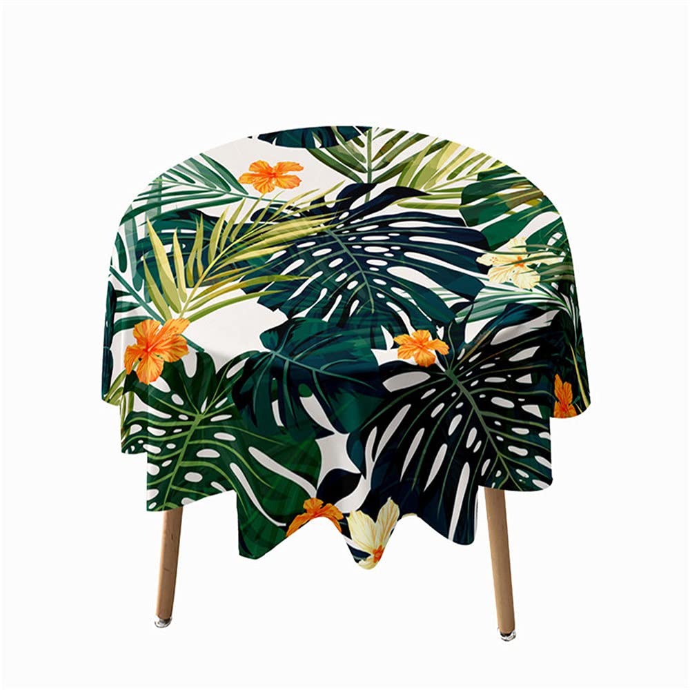 Morbuy Dark Green Leaves Green Tropical Plants Nature Print Round Tablecloth For Circular Table, Waterproof Table Cloths Stain Resistant Wipeable Table Cover For Home Party Kitchen Dinning (,150Cm)