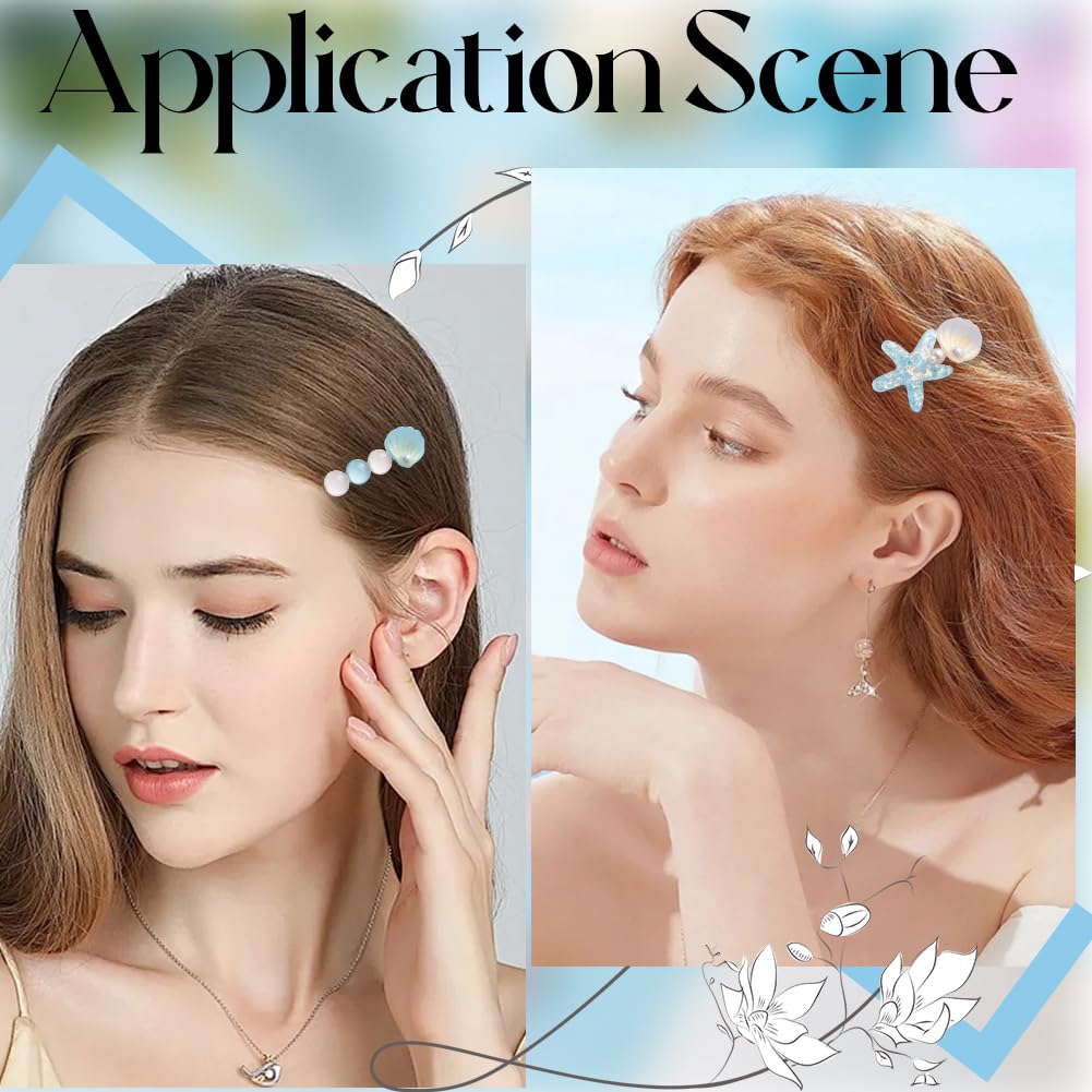 2 Stil 10 Stück Haarspangen Set Mit Blauen Perlen Meerjungfrau Muschel Sommer Strand Pastell Ozean Kunstharz Muschel Seestern Alligator Dekorative Haarspangen In Großpackung Für Frauen Kopfb
