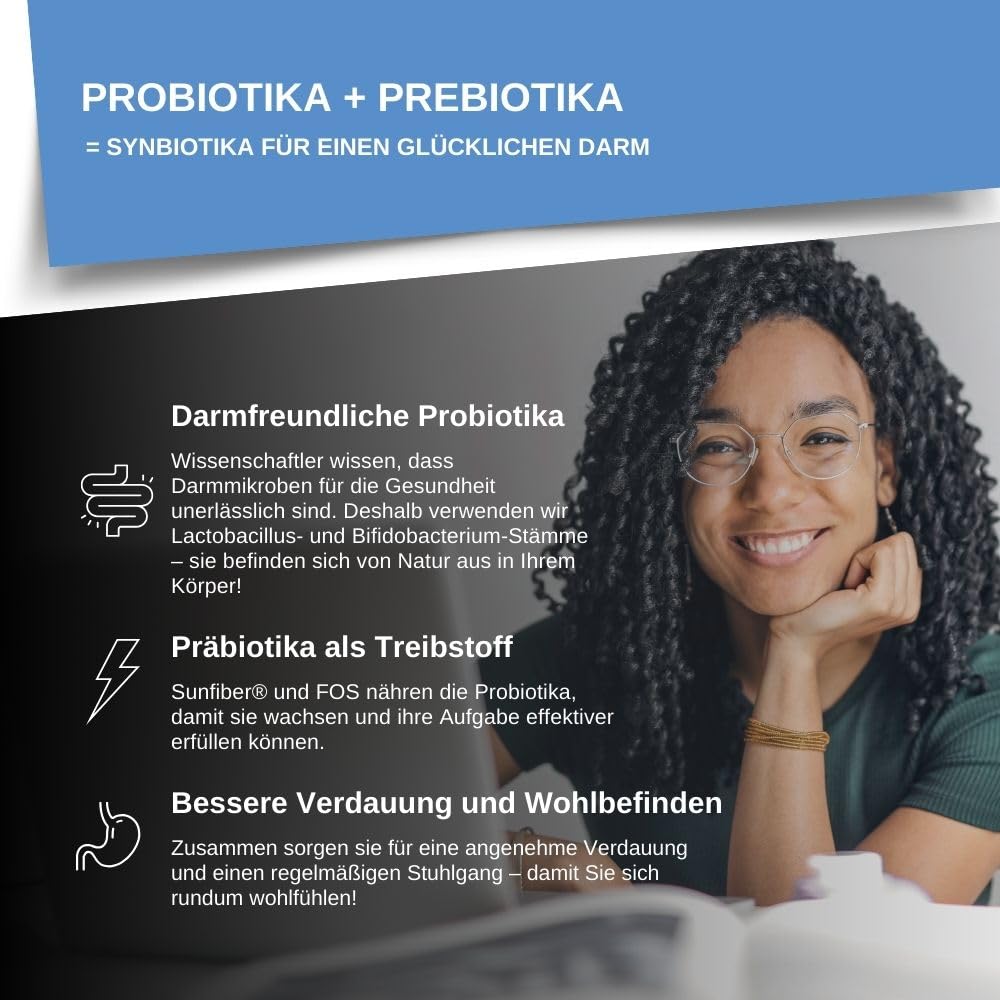 Intelligent Labs 50 Milliarden KBE Probiotikum mit Präbiotika, keine Kühlung erforderlich, mit Sunfiber und FOS für 10x mehr Effektivität, Vorrat für 60 Tage