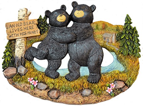 Black Bear Decorations for Home - Bear Kitchen Decor Home decor Family Signs - bear wall hanging decorative welcome signs - bears outdoor wall decor (An Old Bear Lives Here with His Honey, 9"x11.5")