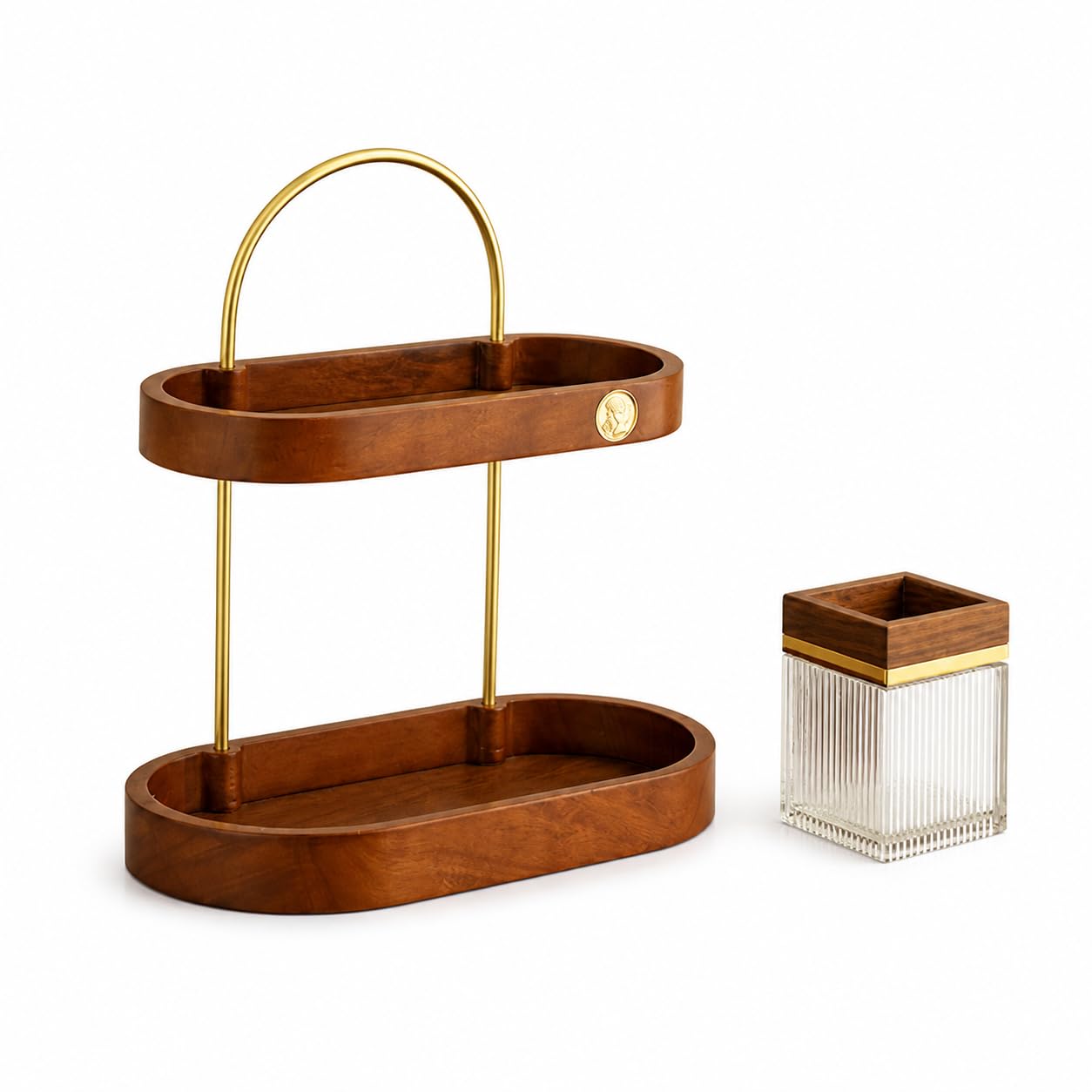Kosmetik Organizer, Desktop, 2 Etagen , Doppel-Ovalregal + Pinselhalter