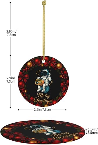 Miniatura 4 de Retro Astronaut with Boombox Ceramic Christmas Ornament, Double-Sided Hanging Decor
