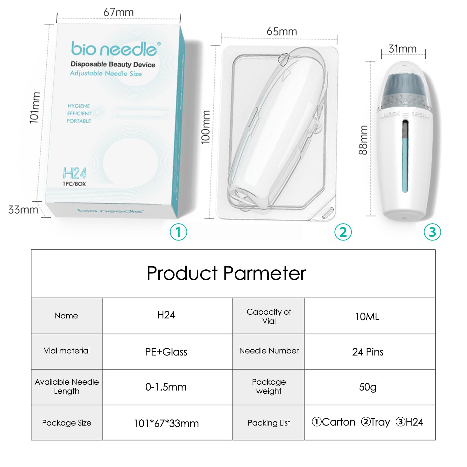 Hydra Needle 24 Derma Stamp, lunghezza regolabile 0 ~ 1,5 mm 24 pin Derma Roller, applicatore siero Derma Pen per anti-invecchiamento, stimolazione della crescita della barba, tono della pelle