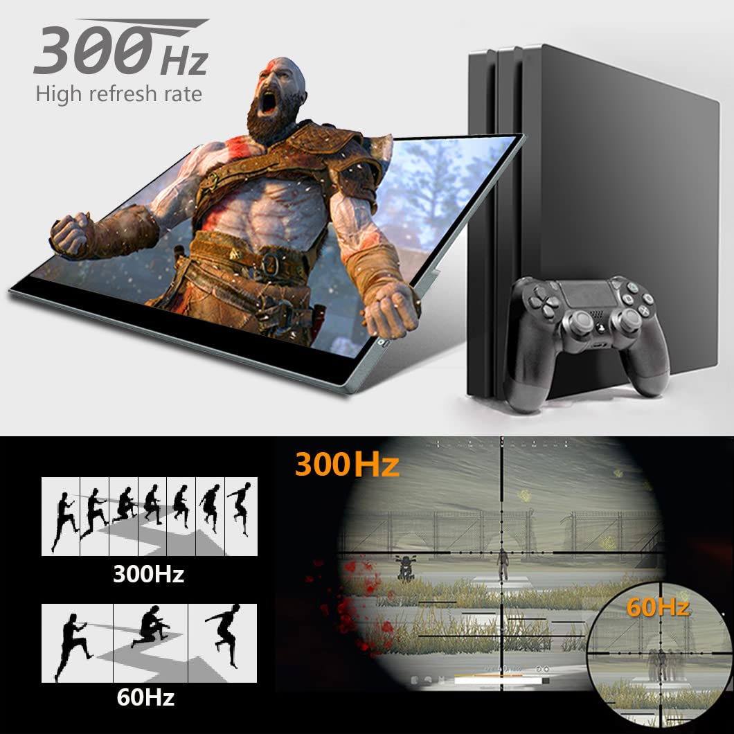 Moniteur Portable 4k, 14 Pouce Moniteur Portable USB C Moniteur de Jeu avec USB C/HDMI/Mini DP Compatible avec Console de Jeu/PC/Surface (1080P 300Hz Touch, 17.3 Pouces IPS)