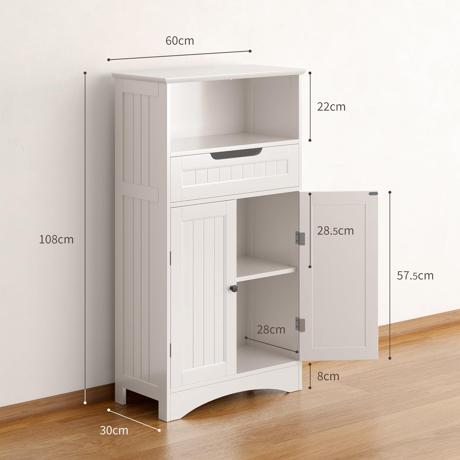 GOPLUS Badkamerkast met laden en kasten, badkamercommode met verstelbare planken, opbergkast voor keuken, badkamer en woonkamer, 60 x 30 x 128 cm (wit GOPLUS Badkamerkast met laden en kasten, badkamercommode met verstelbare planken, opbergkast voor keuken, badkamer en woonkamer, 60 x 30 x 128 cm (wit
