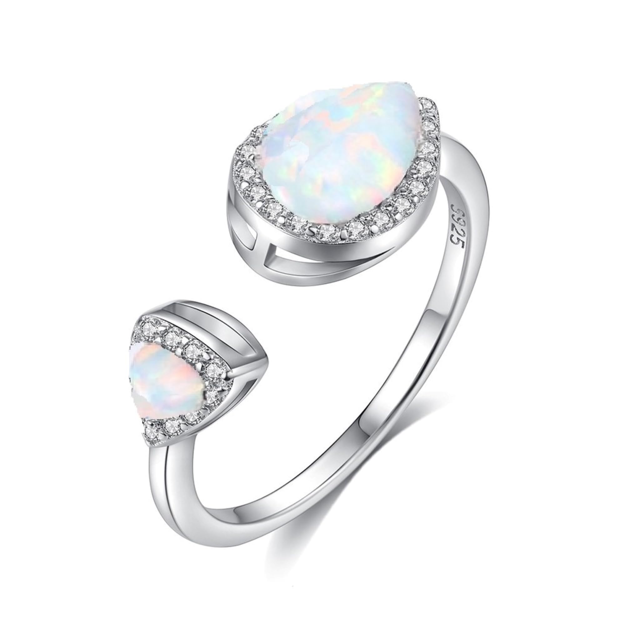 925 Argento Anelli Donna Ragazza Aperti Regolabile Anello Opale Pietra Preziosa Anelli di Promessa Fidanzamento Fede Nuziale Regalo
