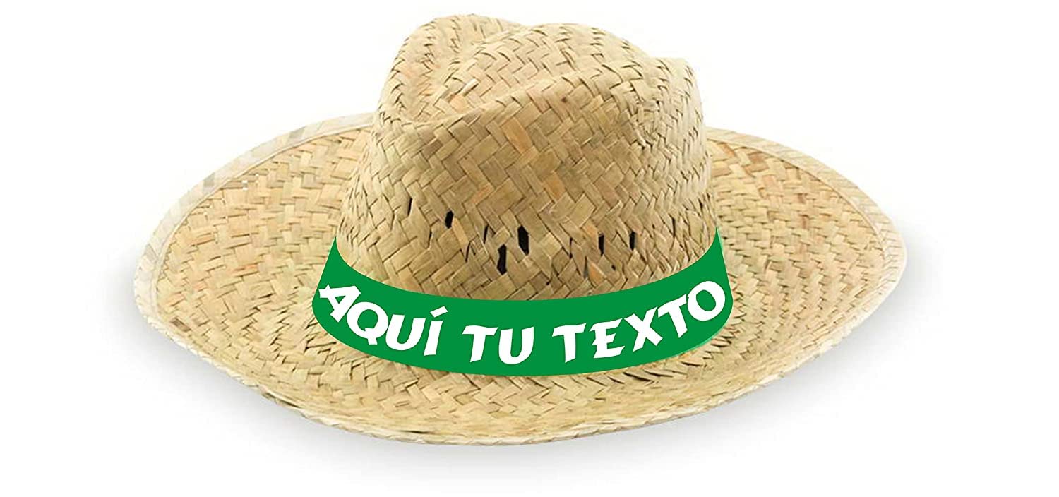 Handmade Pack de Sombreros de paja personalizados - Sombrero de paja verde con cinta personalizada para fiestas, eventos deportivos y culturales, romerías. (Pack 25 unidades)