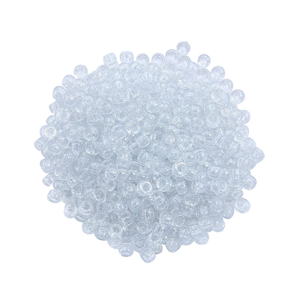 Hugede Transparent 400 Pcs Acrylic Pony Beads Clear Glitter Hair Braids Large Hold Loose Craft Spacer Beads For Jewelry Making
