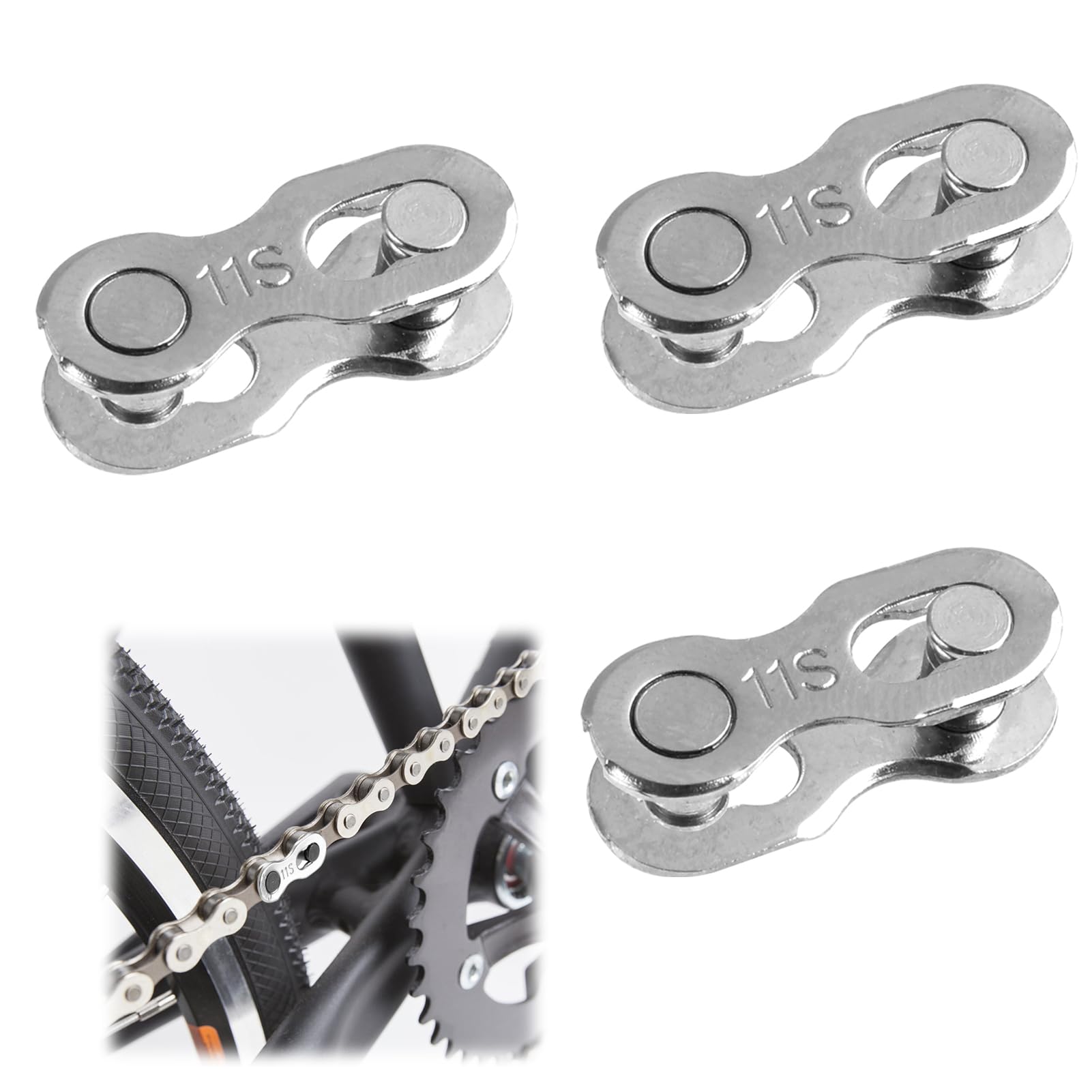 3 paia di biciclette riutilizzabili Missing Link per catene a 11 marce, maglie a sgancio rapido in acciaio argento, compatibile con Shimano e altre catene per biciclette