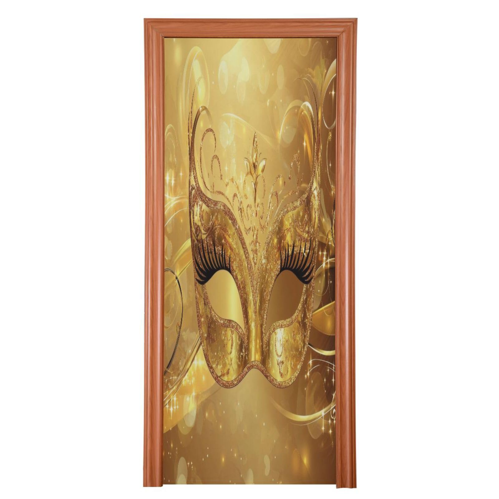 FLildon Mardi Gras Golden Mask Pattern Door Cover Decoration, Party Accessory Porch Decor for Festive Ornament Room Door Covers 35 x 79 Inch