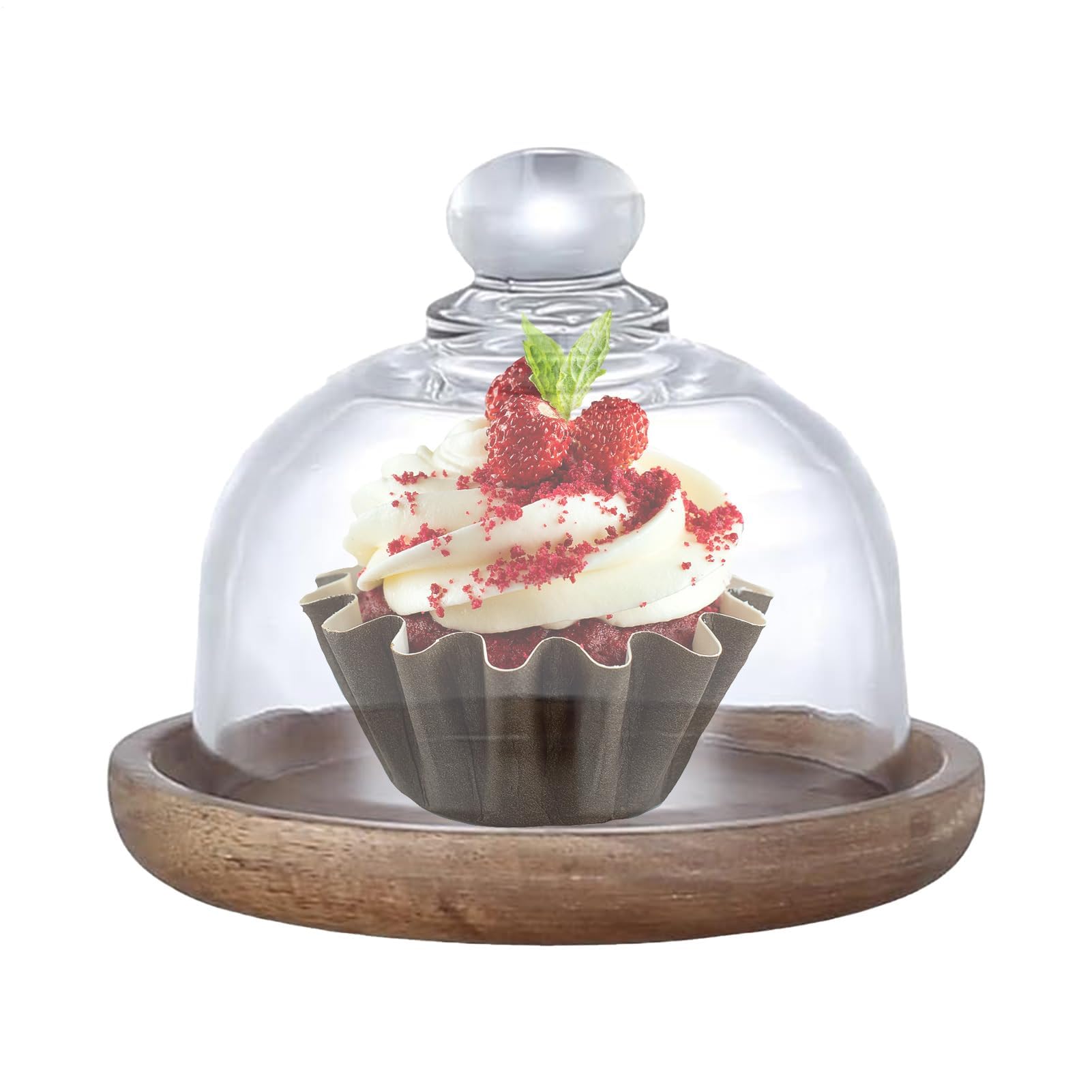 Soporte de Madera para Tartas – Pequeño Soporte para Tartas de Fiesta con cúpula – Bandeja para Servir en la Cocina, repostería, postres, Frutas y Aperitivos – Ideal para Decorar m