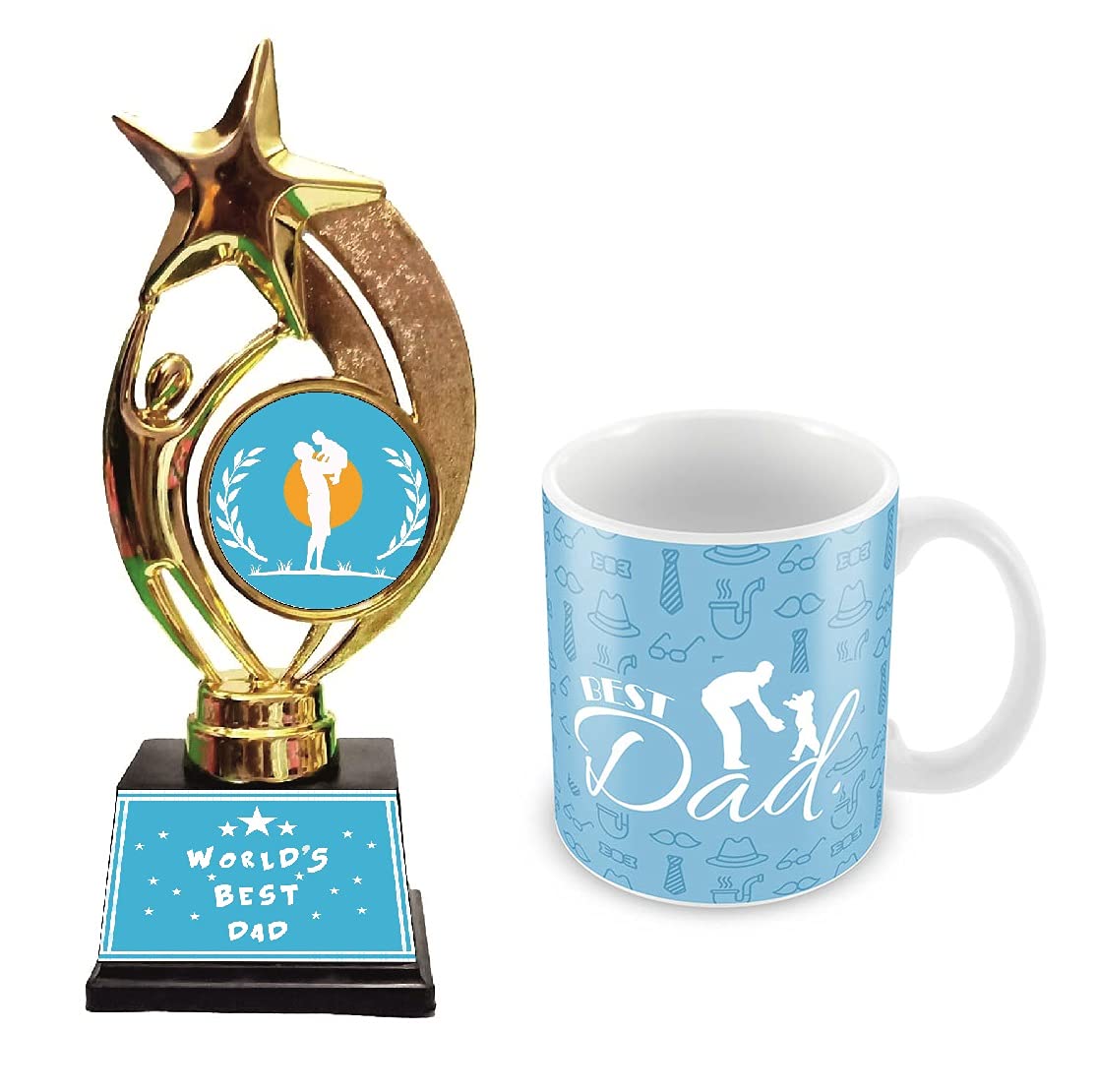 Tuelip Father's Day Gift Best Dad Trophy & Printed Mug for Tea & Coffee 350 ML | Father's Day