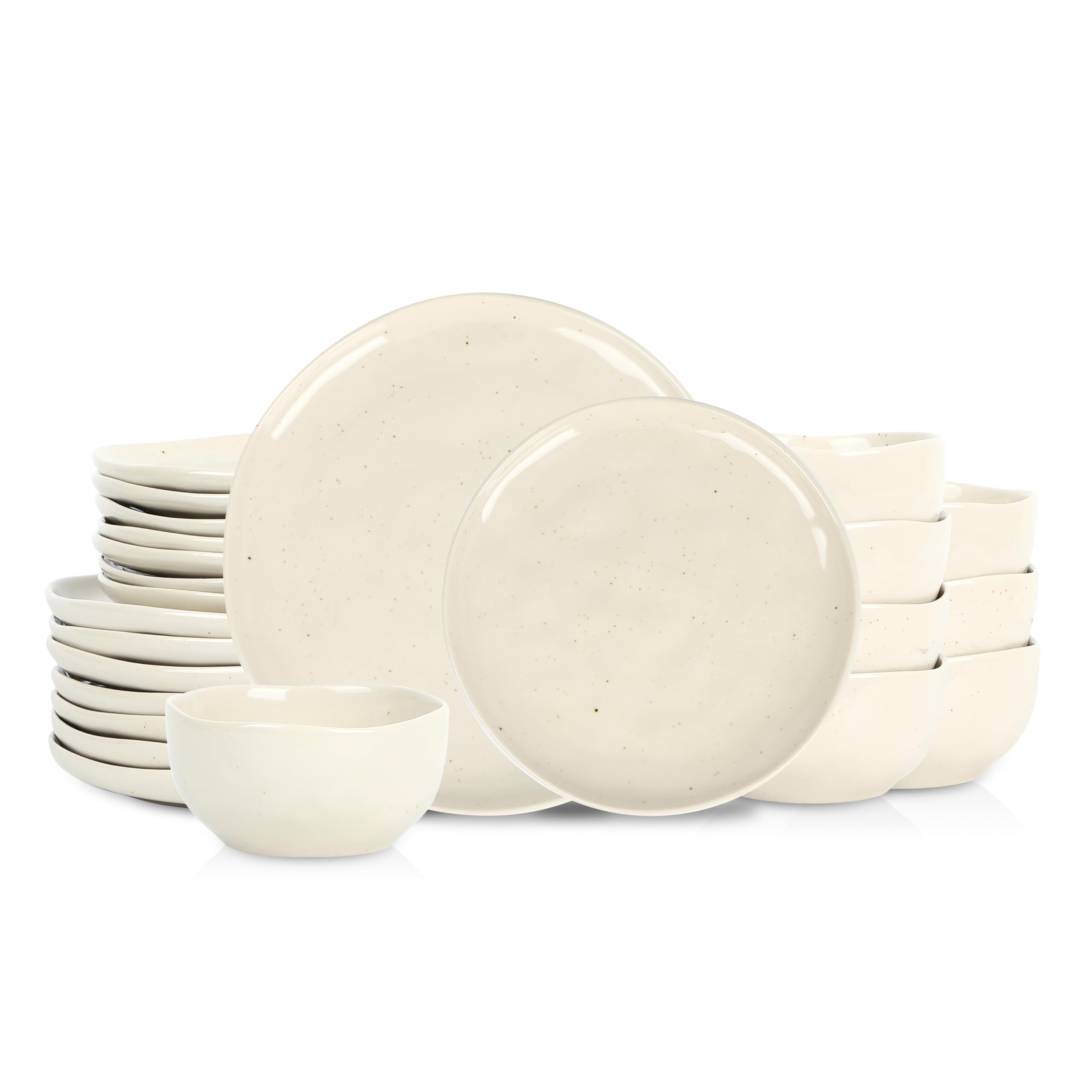 Stone LainMirella 24-Piece Dinnerware Set Stoneware, Plates and Bowls set, Microwave and Dishwasher Safe, Dish Set for 8, Beige