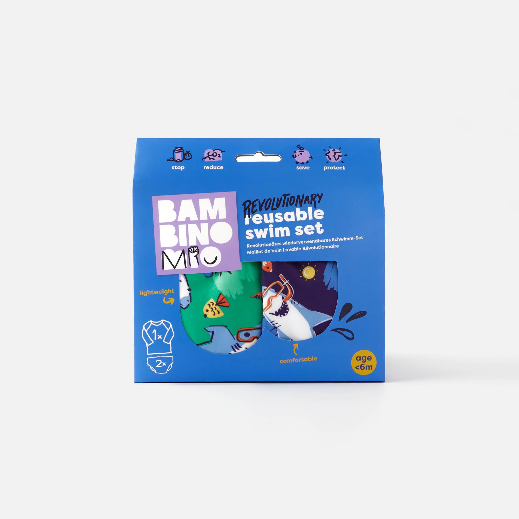 Bambino Mio, Revolucionario Set de natación Reutilizable - Tropical, 2-3 años, 2 pañales de natación y Camiseta bañador, bebé y niño pequeño, protección Solar UPF 40+