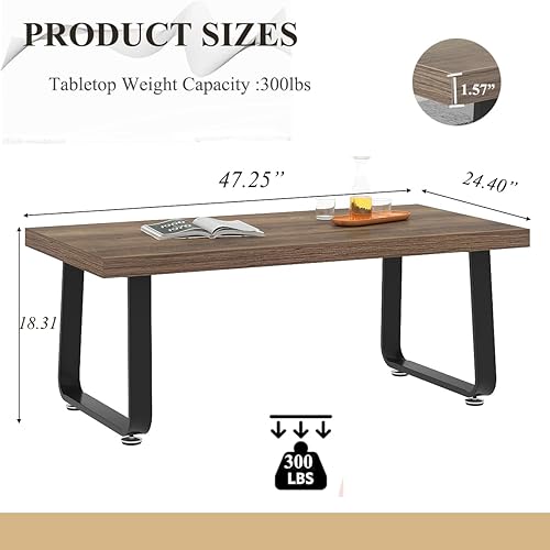 Miniatura 2 de HSH Mesa de café industrial rústica de 47" - Mesa central minimalista moderna de granja con patas de madera y metal, mesa de cóctel para sala de