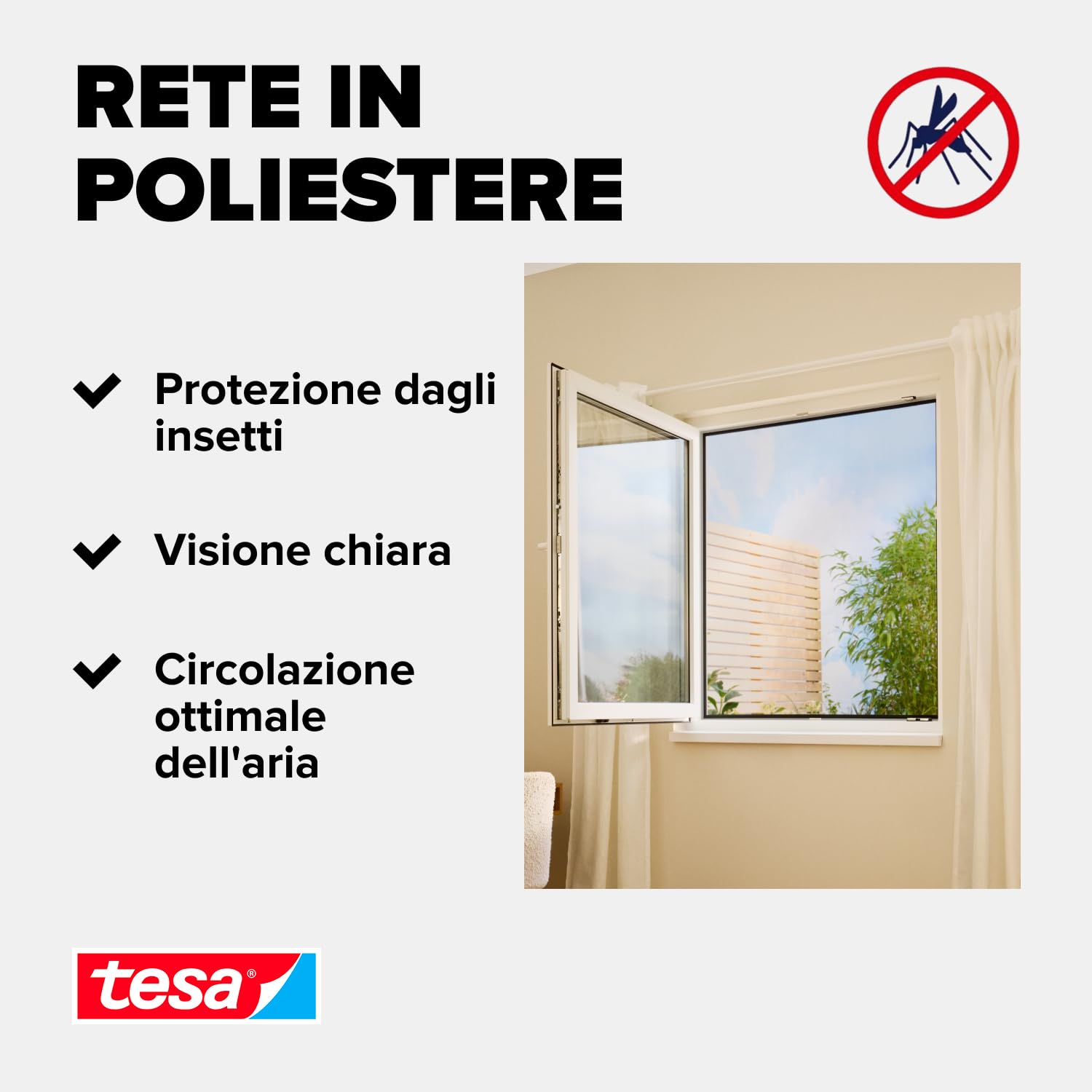 tesa INSECT STOP H&L Fly Screen Premium for Windows - zanzariera con nastro a strappo, rimovibile senza residui, antracite - 3x 135 x 155 cm